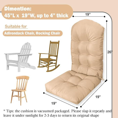 Adirondack Chair Seat Cushion for Outdoor Patio Wicker Porch Furniture | Waterproof cover with straps, PP cotton, high back thick seat pad for adirondack rocking chair lawn indoor outdoor 44x19x4