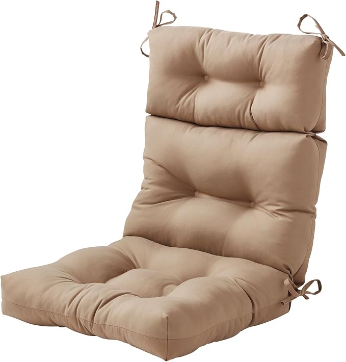 Outdoor Tufted High-Back Chair Cushions, One-Piece Hinged Seat and Back Design, Reversible with 4 Ties, Durable Polyester Fabric, Recycled Fiber Fill - Single, Coronado