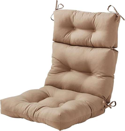 Outdoor Tufted High-Back Chair Cushions, One-Piece Hinged Seat and Back Design, Reversible with 4 Ties, Durable Polyester Fabric, Recycled Fiber Fill - Single, Coronado