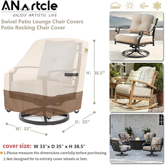 ANartcle Patio Chair Covers,600D Waterproof Heavy Duty Outdoor Lawn Patio Furniture Covers,Patio Swivel Chair Covers for Outdoor Furniture,(32W x 35D x 36H inches) Beige&Brown
