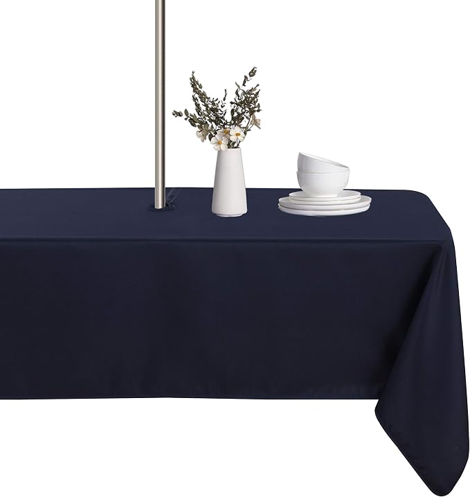 LUSHVIDA Rectangle Outdoor Tablecloth with Umbrella Hole and Zipper, 60x102 Inch Navy, Washable Waterproof Table Cloth Spill Proof Wrinkle Free Table Cover for Patio Spring Summer Picnic BBQS