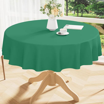 Smiry Round Table Cloth 60 Inch, Waterproof Wipeable Vinyl Tablecloths Protector, Oil Spill Proof Plastic Table Cover for Dining, Picnic, Camping, Outdoor, Emerald Green