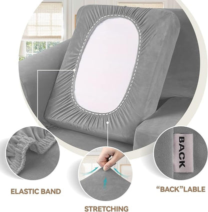 WEERRW 4-Piece Couch Cover for Sofa Velvet Sofa Cover Washable, Silver Grey | Sofa Covers for 3 Cushion Couch Furniture Protector Sofa Slipcovers with Non Slip Elastic Bottom, Pet Friendly, Large