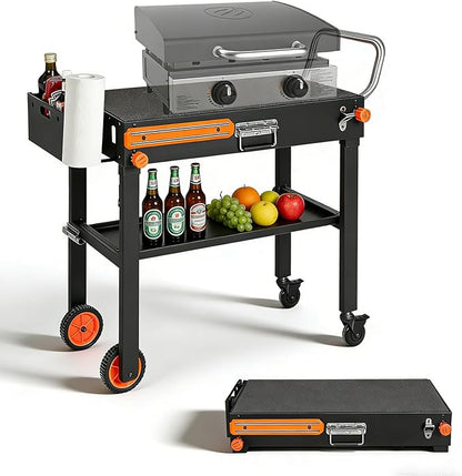 Foldable Heavy-Duty Grill Cart, Blackstone Stand Compatible with Blackstone 17/22”Griddle, Grill Table Designed for Outdoor and BBQ Enthusiasts, Easy to Move, Ideal for Camping and Backyard Party