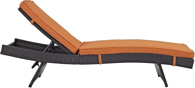 Modway Convene Wicker Rattan Outdoor Patio Chaise Lounge Chairs in Espresso Orange - Set of 4