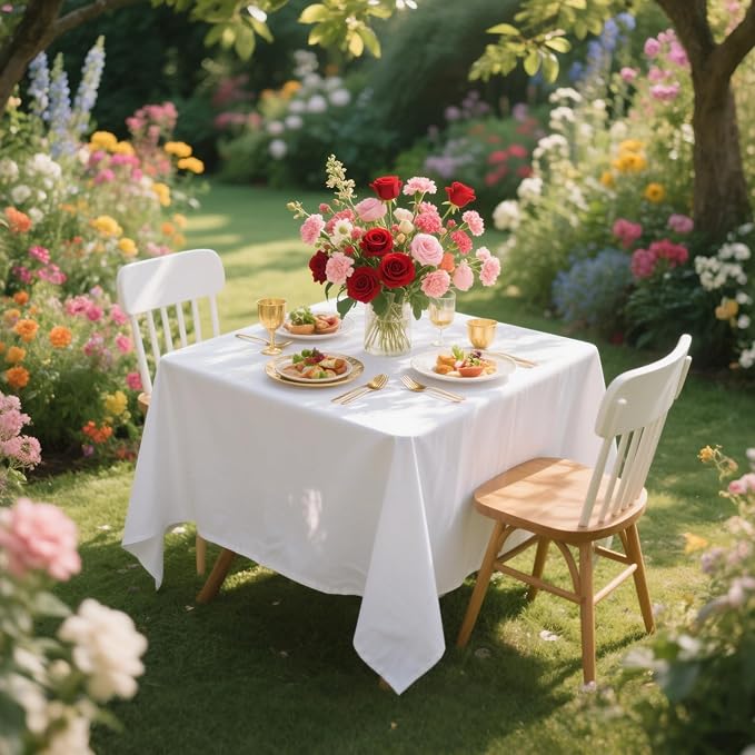 8 Pack White Square Tablecloth 54 x 54 Inch | Wrinkle Resistant, Washable, Polyester Fabric, Square Table Cloth for Dining Party Banquet Buffet Wedding