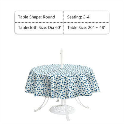 LVTXIII Round Outdoor Tablecloth with Umbrella Hole and Zipper, Water-Repellent 60 Inch Patio Table Cover for Bistro, Garden, Patio & Picnic, Brush Blue