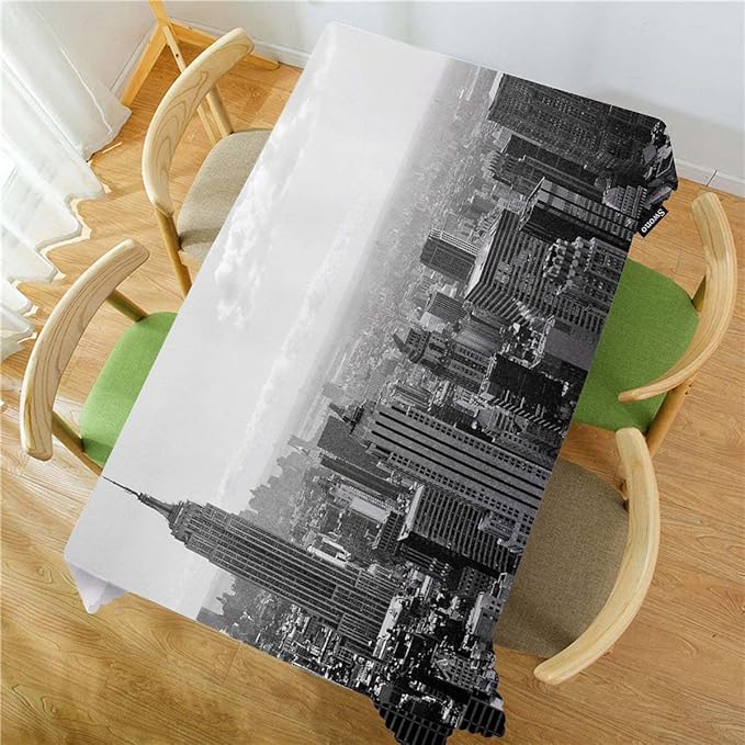 Swono New York Cityscape Tablecloths Grey Kitchen Dinning Tabletop Decoration, New York Polyester Table Cover for Indoor Outdoor Picnic Parties 50x72 Inch Tablecloth, Gray