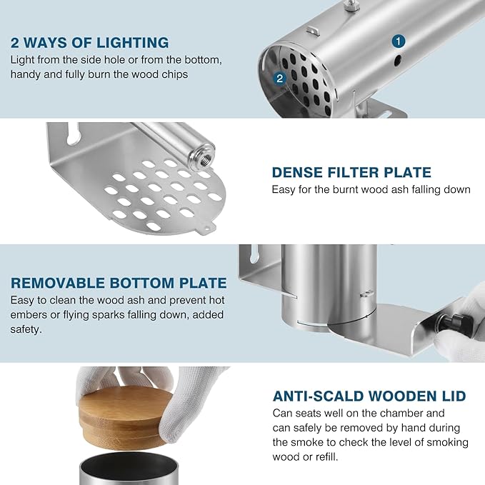 IRONWALLS Electric Cold Smoke Generator with Lid & Air Pump, Portable Barbecue Smoker, Wood Chips Pellets Smoker Generator with 1L Capacity, Stainless Steel Hot and Cold Smoke Maker Machine for Food
