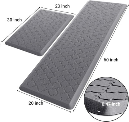 Kitchen Mat [2 PCS] Cushioned Anti-Fatigue Floor Mat Water Resistant Non-Skid Kitchen Mats and Rugs Ergonomic Comfort Foam Kitchen Rugs Standing Mat for Floor Office Sink (Grey,20"x30"+20"x60")