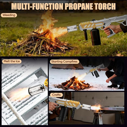 Koackl Powerful Propane Torch, Blow Torch with Adjustable Flame, Flamethrower Kitchen Torch Burner Gas Welding Kits for Grill, BBQ, Searing Steak, Camping & Charcoal Torch Lighter Golden