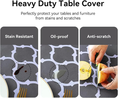 Romanstile Square Plastic Tablecloth, 100% Waterproof Oil-Proof Checkered PVC Table Cloth, Heavy Duty Vinyl Table Cover for Dining, Camping, Picnic, Outdoor - 54 x 54 Inch, Moroco Grey