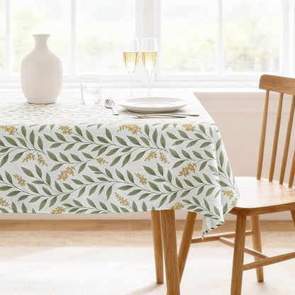 H.VERSAILTEX Linen Table Cloths Floral Printed Tablecloth Spill-Proof Waterproof Table Cover for Dining Buffet Feature Soft and Thick Fabric Wrinkle Free, 60 x 104 Inch, Adela Botanical Motif - Sage