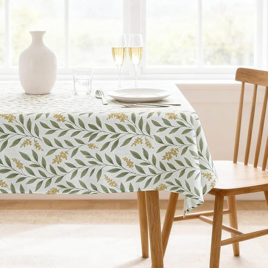 H.VERSAILTEX Linen Table Cloths Floral Printed Tablecloth Spill-Proof Waterproof Table Cover for Dining Buffet Feature Soft and Thick Fabric Wrinkle Free, 60 x 104 Inch, Adela Botanical Motif - Sage
