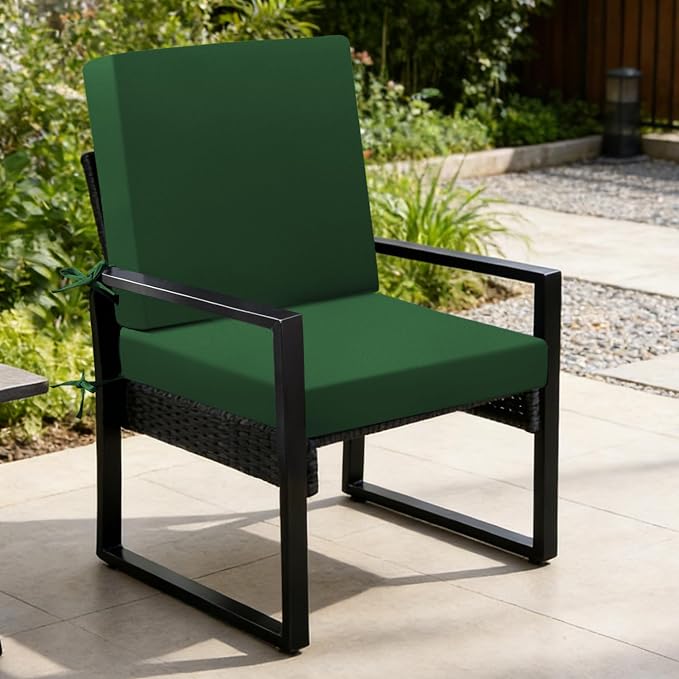 Outdoor Chair Cushions Set of 2, 19x19x3Inch Waterproof & Fade Resistant Patio Furniture Seat Cushions with Ties, Square Outdoor Dining Chair Cushions for Lawn, Garden, Deck&Yard, Forest Green