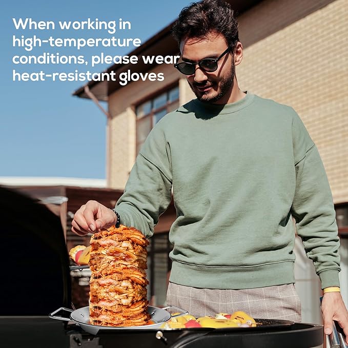 Fengzhe Al Pastor Skewer for Grill, Stainless Steel Vertical Skewer, Brazilian Spit Stand with 3 Spikes,2 Brushes,Ideal for Tacos Al Pastor,Shawarma, Kebabs on Smoker, Oven,with Fat Separator Tray.