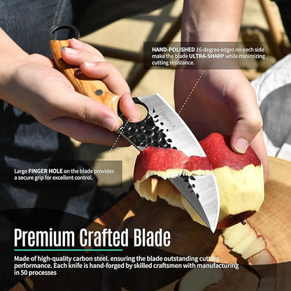 STARFISH Kitchen Knife, 6.0” Full Tang Chef Knife with Leather Sheath 440C Steel blade for Home Cooking. Olive Wooden Handle Japanese Style Forged Viking knives for Camping, BBQ, Gift for Men