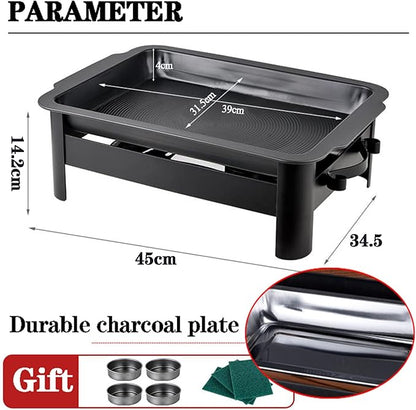 Teppanyaki Grill and Portable Charcoal Alcohol Barbecues Grill Stainless Steel Griddle Pan, Camping BBQ Grilling and Grilled Fish Stove for Indoor Outdoor (45 * 34.5cm)