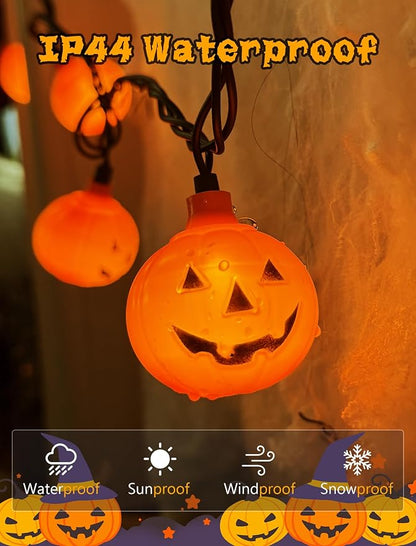 Halloween Decorations Pumpkin String Lights Outdoor, 8.5Ft Halloween Lights with 10 LED Waterproof Orange Jack-O-Lantern, Hanging Pumpkin String Lights UL Listed for Party Porch Home Window Decor