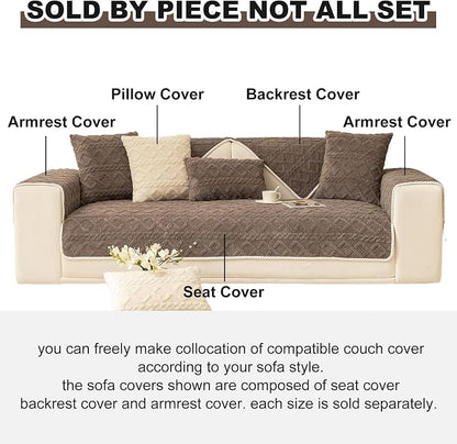 vctops Geometric Jacquard Plush Sofa Couch Covers Farmhouse Neutral Non Slip Sectional Couch Cover Soft Warm Sofa Slipcover for Dogs, Children, Pets Furniture Protector (Brown,36"x94")