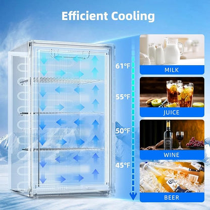 Antarctic Star mini fridge -130 can beverage refrigerator cooler glass door for soda beer or wine, small drink dispenser for home, office bar 3.2cu.ft