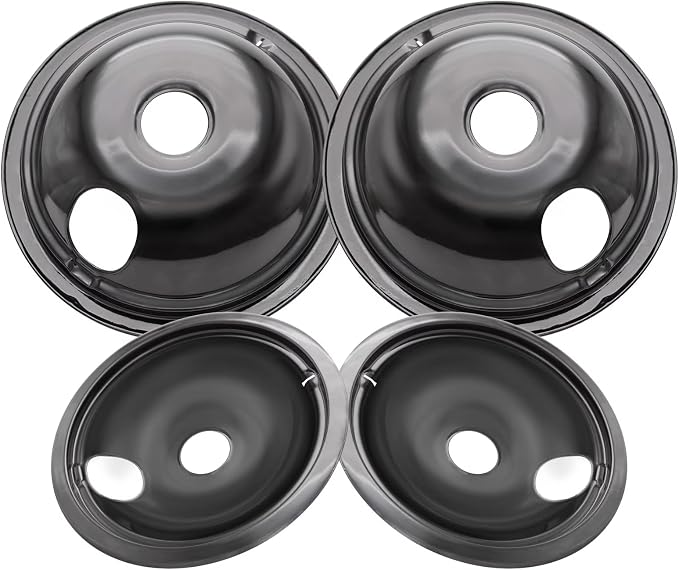 WB31M19 and WB31M20 GE Drip Pans for Electric Stove, 10% Energy Save by Enamel Spraying Prevent Bending and Rust -Includes a Set of 4 Black Stove Drip Pans(2 * 6+2 * 8)
