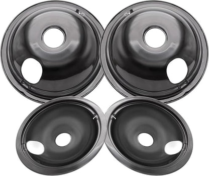 WB31M19 and WB31M20 GE Drip Pans for Electric Stove, 10% Energy Save by Enamel Spraying Prevent Bending and Rust -Includes a Set of 4 Black Stove Drip Pans(2 * 6+2 * 8)
