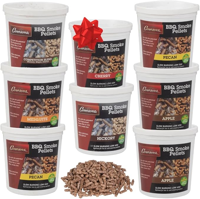Camerons Smoking Wood Pellets (Apple, Cherry, Competition Blend, Hickory, Mesquite, Pecan) - 8 Pint Value Pack - 100% All Natural Wood Pellets for Smoker & Pellet Grill - BBQ Grilling Gift Set for Dad