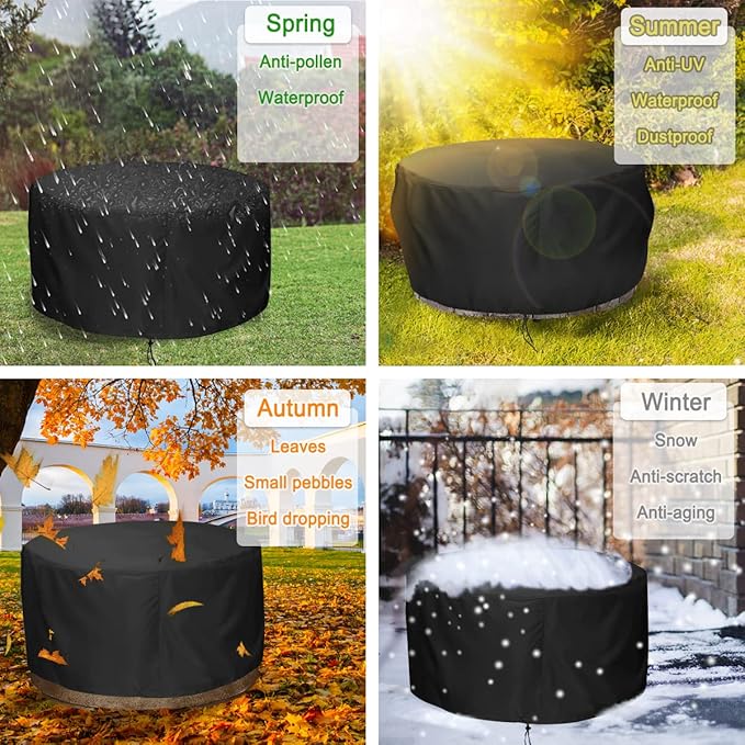 LBTING Fire Pit Cover, 40 inch Cover for 37-40 inch Round Firepit, Waterproof Windproof Dustproof UV-Resistant Heavy Duty Cover for Outdoor Patio Firepit Table - Black