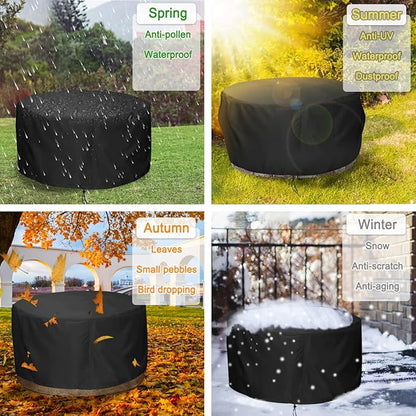 LBTING Fire Pit Cover, 44 inch Cover for 41-44 inch Round Firepit, Waterproof Windproof Dustproof UV-Resistant Heavy Duty Cover for Outdoor Patio Firepit Table - Black