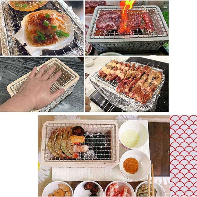 Portable Japanese Ceramic Charcoal Grill, Non-Stick Square Barbecue for Camping, Picnics, Garden & Terrace - Ideal Outdoor Cooking Solution