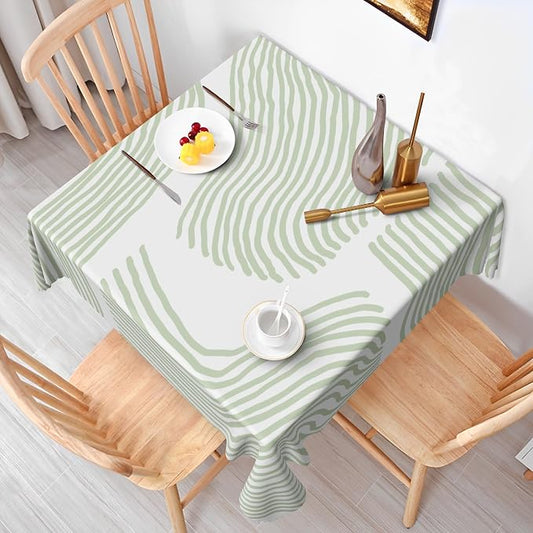 Sage Green Stripes Table Cloth for Square Chic Striped Square Tablecloths Polyester Vintage for Picnic Party Dinner Wrinkle Oil-Proof Resistant Table Cover for Dining Table 60x60 Inch