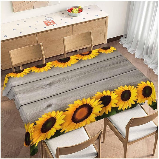 Sunflowers Decorative Tablecloth, Retro Wooden Board Sunflowers Kitchen Table Cover Oblong 52"X70" Tablecloths Dining Table Cloth Buffet Parties Patio and Camping Yellow