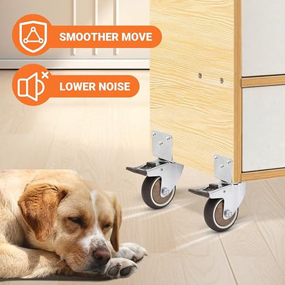 Nefish Side Mount Casters 3 Inch L-Shaped Heavy Duty Rubber Caster Set of 8, Ball Bearing 360 Degree Plate Swivel Castors Wheel, Casters Wheels for Furniture, Baby Bed, Kitchen, Cabinet, Table