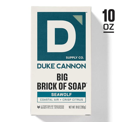 Duke Cannon Big Brick of Soap Seawolf 4 Pack – Large 10 oz Men’s Bar Soap, Fresh Aquatic Scent, Triple Milled, Long-Lasting Heavy Duty Body Soap for Daily Shower Use