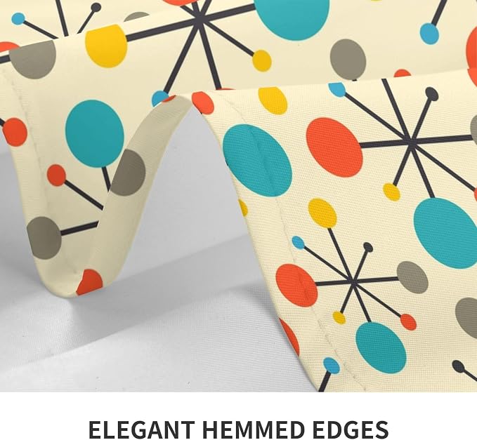 Mid Century Fifties Modern Atomic Retro Colors Tablecloth 54"x72" Outdoor Indoor Washable Waterproof Table Cloth for Parties Picnic Bbqs Kitchen Dining Room Decor, Yellow Rectangle Table Covers