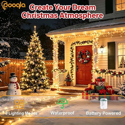 Pooqla 2 Pack String Lights Battery Operated, Total 33.3ft 100 LED Fairy Lights Indoor Outdoor Decorations, 8 Modes Warm White Battery Christmas Lights for Bedroom Classroom Porch Party Yard Decor
