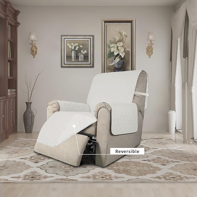 Easy-Going Reversible Couch Cover, Recliner 22 in, Ivory/Ivory | Machine Washable Slipcover For Dogs, Water Resistant Furniture Mat For Living Room, Non-Slip Sofa Cover, Pet Friendly