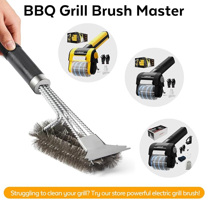Grill Brush with Detachable Handle, Non-Slip BBQ Grill Brush for Outdoor Grill, 18 Inch Stainless Steel Grill Cleaning Brush with Scraper, Space Saving Grill Cleaner for Gas/Charcoal Grates