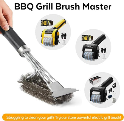 Grill Brush with Detachable Handle, Non-Slip BBQ Grill Brush for Outdoor Grill, 18 Inch Stainless Steel Grill Cleaning Brush with Scraper, Space Saving Grill Cleaner for Gas/Charcoal Grates