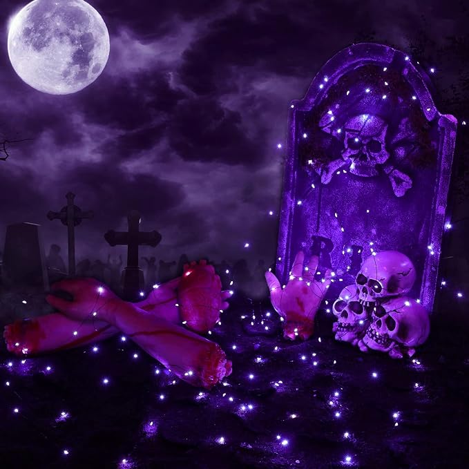 Joomer Purple Halloween Solar String Lights - 2 Pack Total 80FT 240LED | Solar Fairy Lights, Waterproof Outdoor Twinkle Lights with 8 Modes for Garden, Porch, Trees, Halloween Decor (Black Wire)