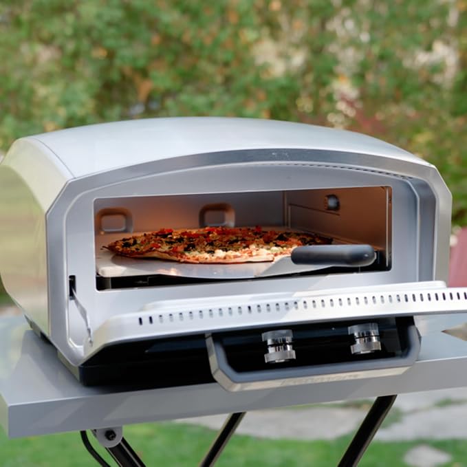Kenmore Outdoor Indoor Electric Pizza Oven - Makes 13 inch Wood Fired Style Pizza At 850F High Heat, Weather Resistant, 5 Presets, Pizza Stone & Peel, Stainless Steel Horno Electrico