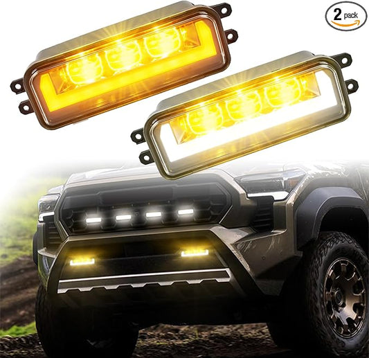 35watts Upgrade Amber Fog Lights bar for 2024-2027 Toyota Tacoma 4Runner | Led front bumper drl Turn Signal Light bar accessories,daytime running lights,2pcs bumper led tacoma 4ruuner 24-27