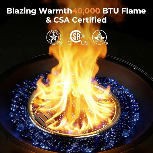 R.W.FLAME 28" Square 2-in-1 Propane Fire Pit Table - 40000 BTU CSA Certified with Electronic Ignition, Glass Stones & Weather Cover for Patio, Backyard, Deck Gatherings