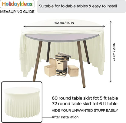 Fitted Beige Spandex Table Skirts for Wedding Party,60 Inch Round,6 Pack | Spandex Table Covers, For 5 Ft Wedding Cake Tables, Wrinkle Resistant, Ruffle Design Banquets, Baby Showers, Parties
