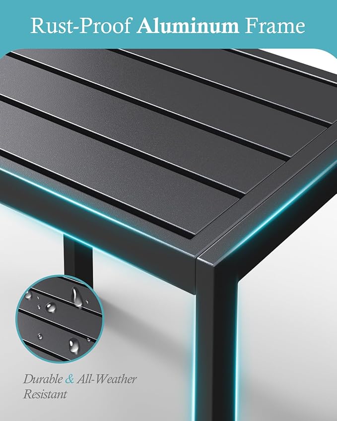 Ciokea Aluminum Foldable Lounge Chairs Set of 4 with 3 Outdoor Aluminum Side Table, Perfect Match, Suitable for Courtyard, Balcony, Lawn and Other Scenes, Black