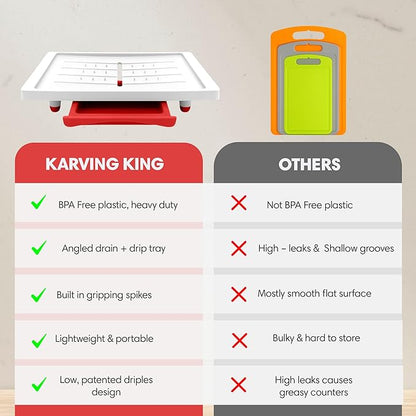 Large Cutting Board - Karving King Meal Prep System with Juice Groove, Spikes & Drip Tray - BPA Free Cutting Board - Patented Multi-Feature Design Carving Board - BBQ Essential & Kitchen Gifts