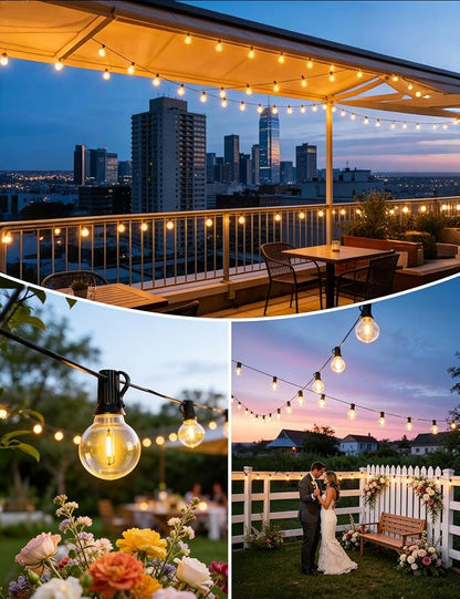 Brightever Solar String Lights Outdoor with Remote, 60FT 25+1 LED G40 Bulbs Shatterproof Patio Lights, IP65 Waterproof Dimmable Hanging Solar Power Globe LED Outdoor Lights for House, Market, Bistro