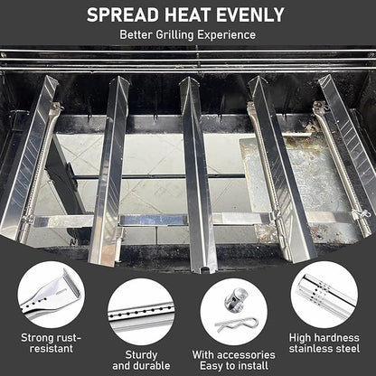 Uniflasy Grill Parts for Charbroil Performance 5 Burner 463448021 463449021 463451022 Cast Iron Grill Grates Stainless Steel Burners, Heat Plates, Igniter & Crossover Tubes