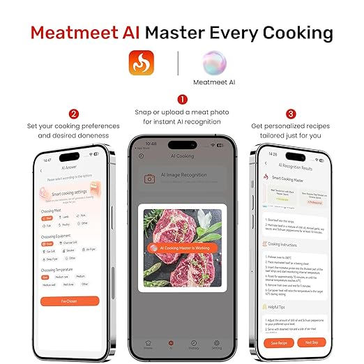 Wireless Bluetooth Meat Thermometer Digital, Standalone Base, WiFi Unlimited Range, AI guided cooking, 6 Sensors with ± 0.18°F Accuracy, 4 Probes for Kitchen, BBQ, Grill, Oven, Smoker (Z Pro)